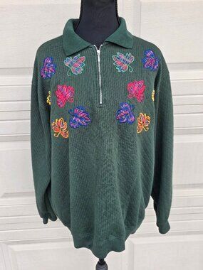 90s Baxter & Wells Embroidered Leaf Quarter Zip Pullover 1X